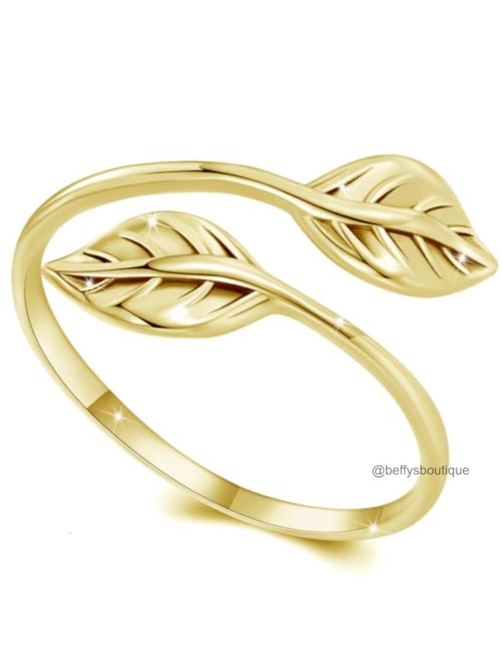 Adjustable Stackable Leaf Ring White Gold Plated Recycled Copper Open Band